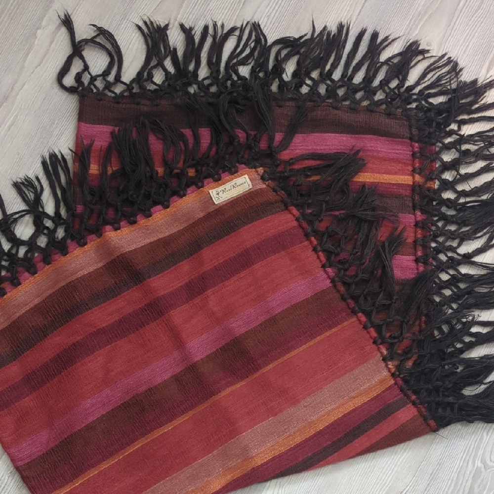 Rose Roques Mohair Lambswool Colorful Stripes Scarf Blanket Shawl Jewel Tones